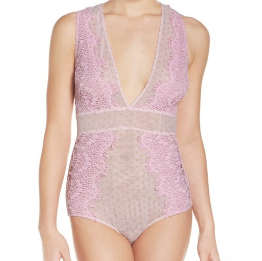 Free People Breaking Hearts Pink Bodysuit, size M